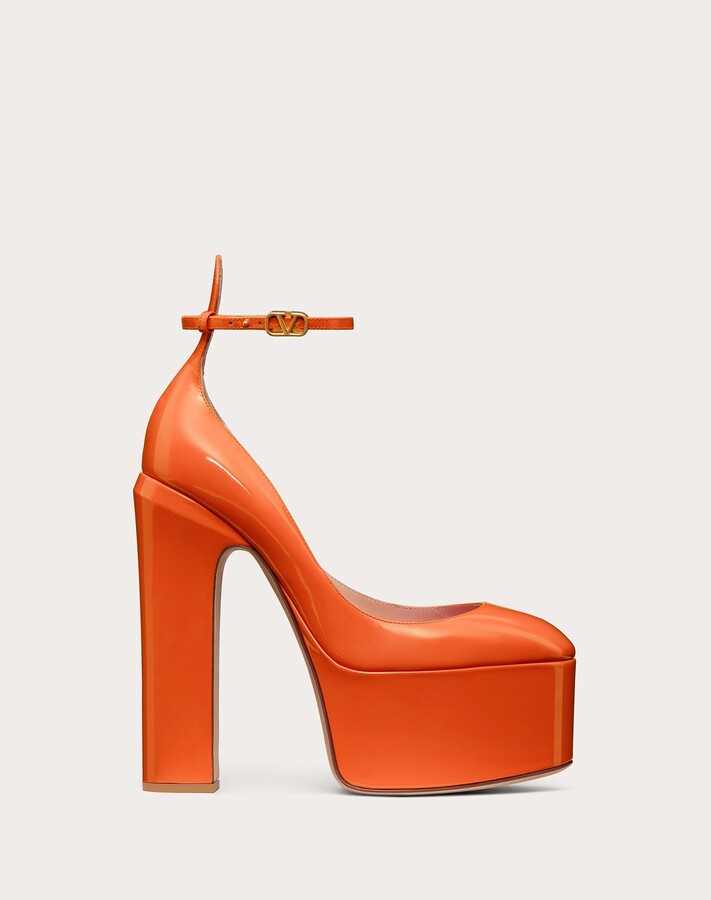 orange block heel pumps
