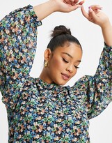 Thumbnail for your product : Wednesday's Girl Curve long sleeve mini smock dress with full skirt in vintage floral