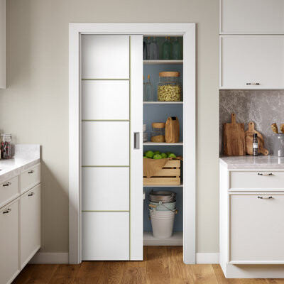 Valusso Design LLC Flush Manufactured Wood Hollow Prefinished Sliding Door with Installation Hardware Kit