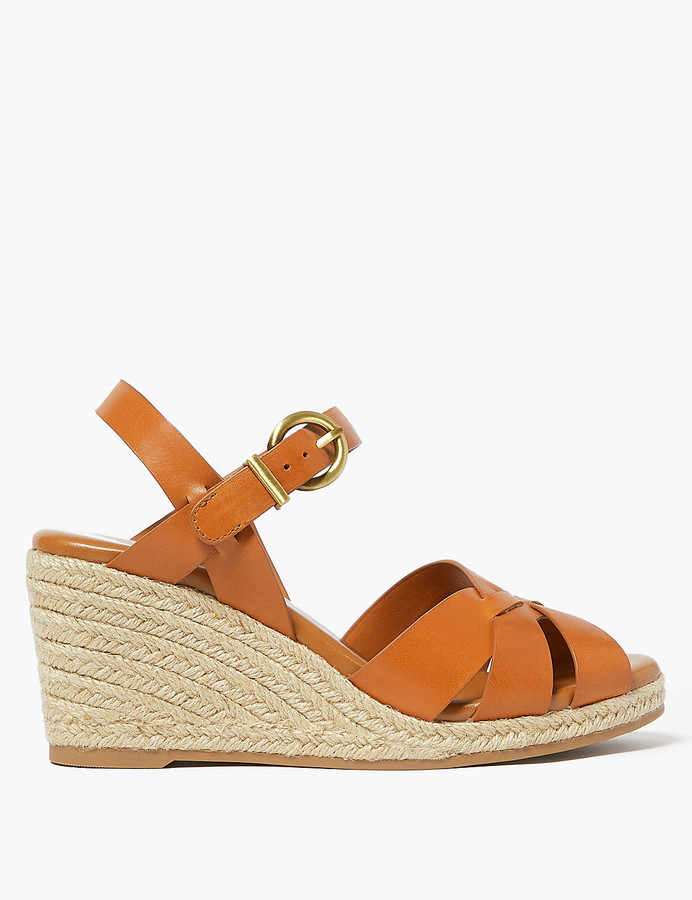 Marks and Spencer Leather Ankle Strap Wedge Espadrilles - ShopStyle
