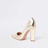 Thumbnail for your product : River Island Gold metallic court shoes