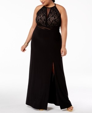 Morgan & Company Trendy Plus Size Open-Back Gown