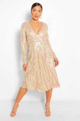 boutique sequin wrap skater dress