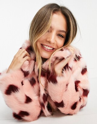 Monki heart faux fur jacket in pink - ShopStyle