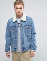 Thumbnail for your product : ASOS Design DESIGN denim jacket with borg collar in mid wash