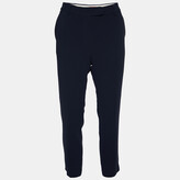 Navy Blue Crepe Tapered Leg Trousers  