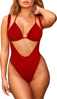 Selowin Women Cut Out 2 Piece Swimwear Set Halter Bikini Top High
