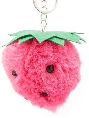 Charlotte Russe Strawberry Faux Fur Ball Keychain