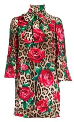Dolce & Gabbana Silk Charmeuse Tie Neck A-Line Dress