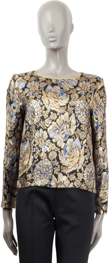 Roberto Cavalli Class Gold Floral Jacquard Blouse Shirt 40 S