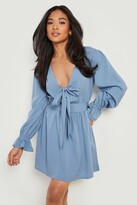 Thumbnail for your product : boohoo Petite Tie Front Woven Skater Dress