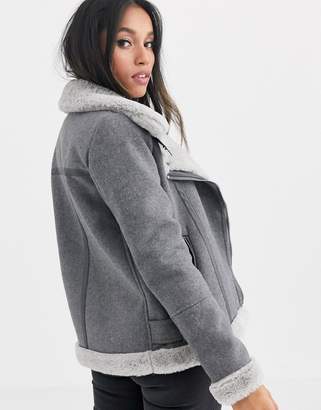 Vero Moda Petite wool mix aviator jacket in grey