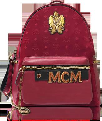 MCM Stark Velvet Insignia Ruby Red Medium Backpack