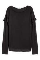 Thumbnail for your product : H&M Long-sleeved Flounced Top - Black - Women