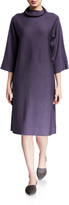 Thumbnail for your product : Eileen Fisher Mock-Neck 3/4-Sleeve Wool Jersey Dress