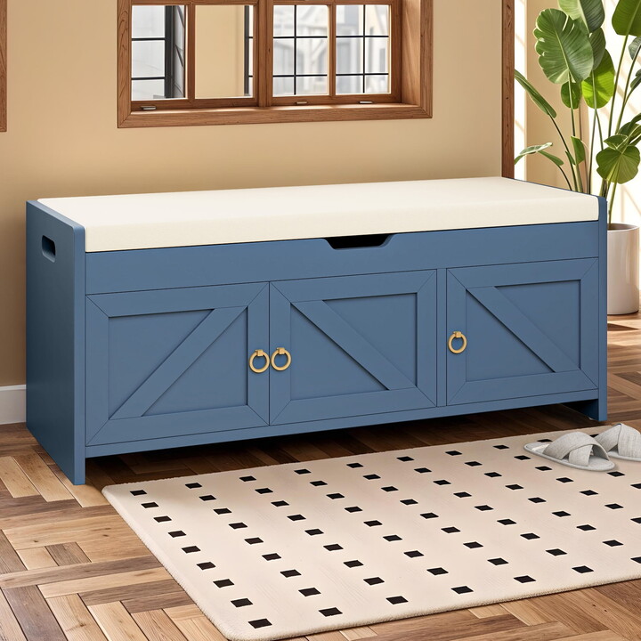 Uforic Shoe Bench with Storage Cabinets, Entryway Storage Bench Shoe Rack Organizer Unit , Blue