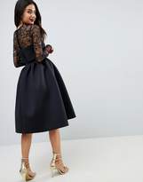 Thumbnail for your product : ASOS DESIGN Lace Long Sleeve Crop Top Prom Dress