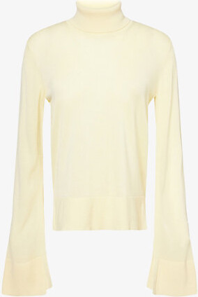 Totême Womens Straw Turtleneck Slit-Sleeve Cashmere-Blend Knitted Top Xs