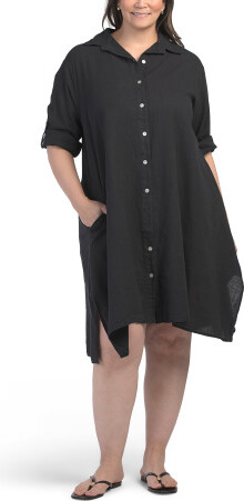 TJMAXX Plus Linen Blend Button Down Dress For Women, Cotton/Linen