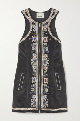 Isabel Marant Belila Embroidered Cotton-velvet Mini Dress - Anthracite