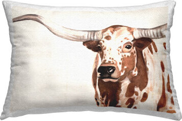Longhorn Cattle Portrait Outdoor Printed Pillow by Annie Warren