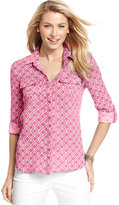 Thumbnail for your product : Charter Club Three-Quarter-Sleeve Linen Printed Button-Down Top