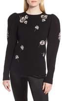 Thumbnail for your product : Lewit Embroidered Poet Sleeve Merino Wool Sweater