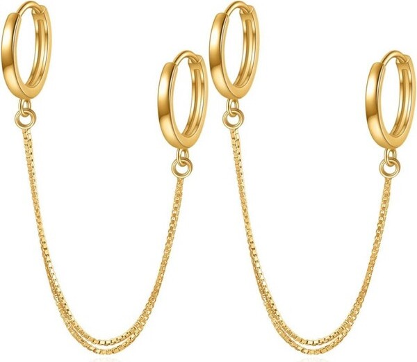 Summit Adventure 925SterlingSilverDoubleHoopChainsEarringsDoublePiercingforWomenDangleHoopEarringsTwoHolesPiercingJewelryGiftsGoldOneSize