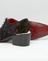 Thumbnail for your product : Jeffery West Sylvian Embroidered Suede Derby Shoes