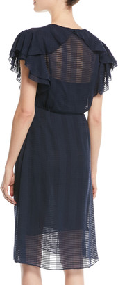 Tory Burch Madison Grid-Textured Georgette Dress