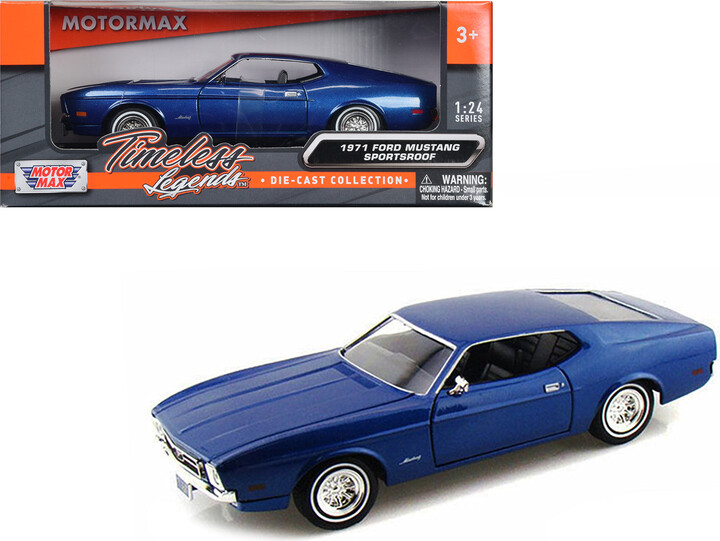 1971 Ford Mustang Sportsroof Blue 1/24 Diecast Model Car by Motormax