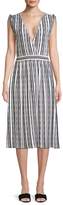 Thumbnail for your product : Milly Textured Stripe Surplice A-line Midi Dress