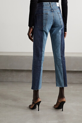E.L.V. Denim + Net Sustain The Twin Frayed Two-tone High-rise Straight-leg Jeans - Mid denim