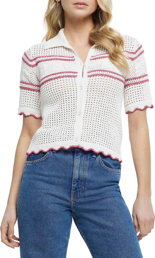 River Island Crochet Polo Sweater ShopStyle