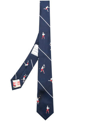 Thom Browne Tennis Embroidered Tie - Blue