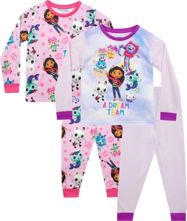 Pyjama Long Gabby's Dollhouse Officiel Pour Fille - Manches Longues, Taille élastique - Design Coloré Arc-en-ciel Et étoiles