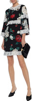 Thumbnail for your product : Dolce & Gabbana Lace-trimmed Floral-print Crepe Mini Dress