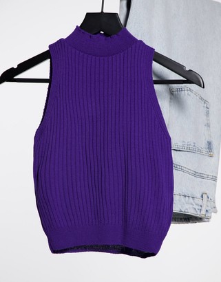 In The Style x Megan Mckenna knitted high neck crop top in purple