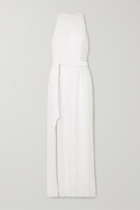 retrofete Tilly Belted Sequined Chiffon Maxi Dress - White