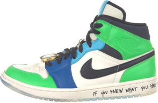 Jordan 1 Mid SE Fearless Melody Ehsani High Top Athletic Sneakers Red Leather Printed Round-Toes Lace-Up Closure at Uppers Includes Box & Additional Laces Unfortunately, due to restrictions, this item may not be eligible for shipping in all areas.