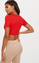 Thumbnail for your product : PrettyLittleThing Black Rib Keyhole Knot Front Crop Top