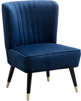 Mercer41 Blue Velvet Upholstered Chair - Dense Foam Padding For Relaxing Stylish Lined Stitching And Curved Look Solid Rubberwood Legs In Black Gold 26\