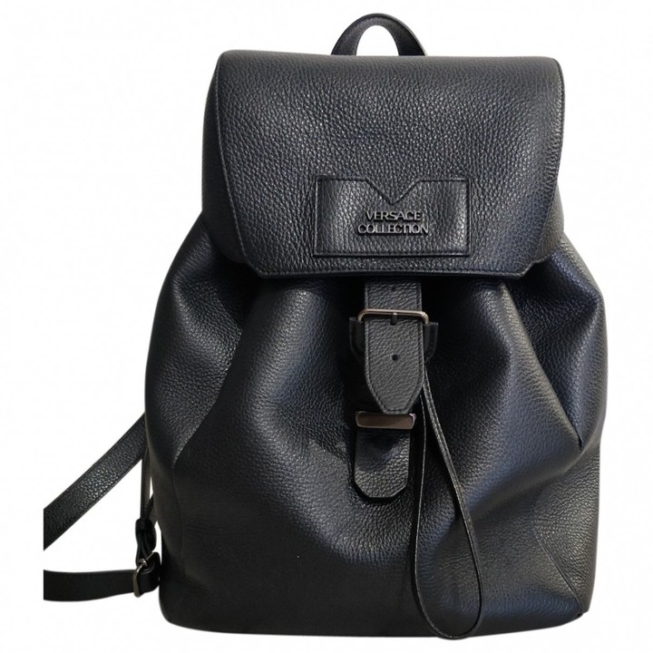 versace black leather backpack