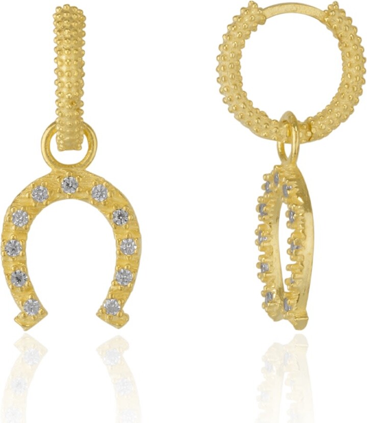 Spero London Gold Vermeil Hoop Sterling Silver Horseshoe Equestrian Earrings - Gold