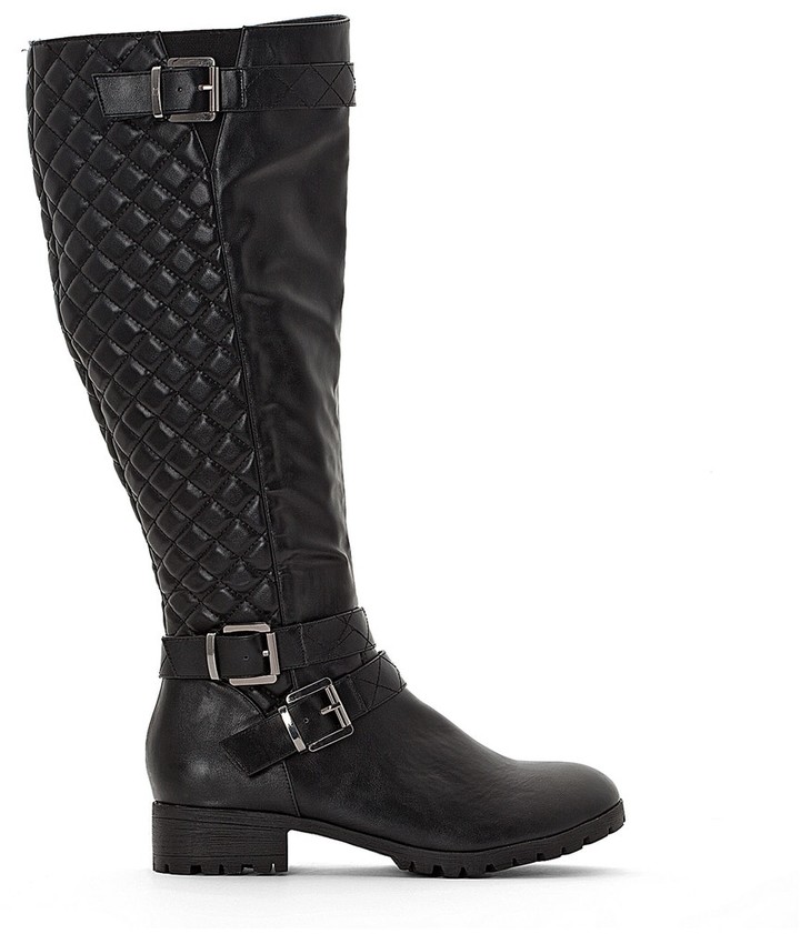 wide fit black biker boots