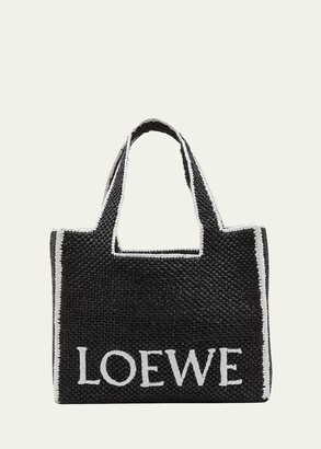 Loewe Paula's Ibiza Fold Shopper Raffia Tote Bag in Black