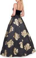 Thumbnail for your product : Mac Duggal Ieena for Sleeveless Square-Neck Velvet Bodice Ball Gown w/ Floral Details