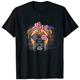 USA American flag Boxer dog sunglasses 4th of July Tshirt