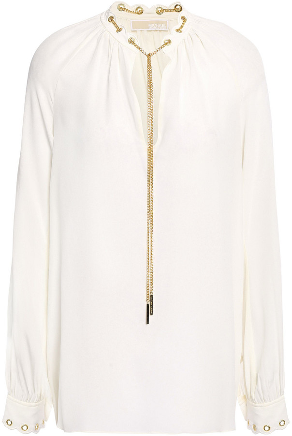 MICHAEL Michael Kors Chain-embellished Washed-silk Blouse - ShopStyle Long  Sleeve Tops