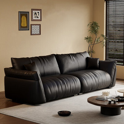 Hokku Designs Black Genuine Leather Modular Sofa
